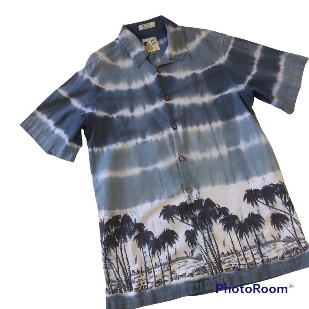 Tie Dye Tropical Button Down Shirt MenuUnisex Short Sleeve M